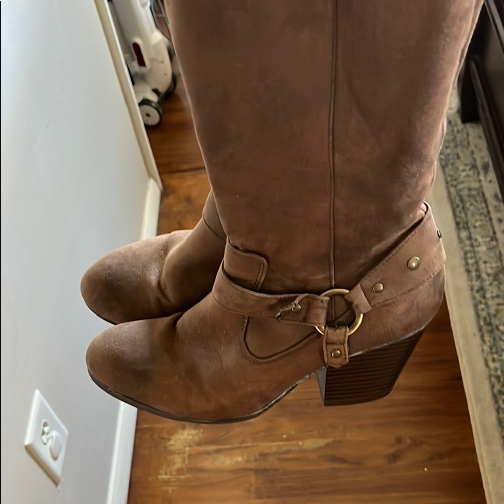 A2 By Aerosoles Brown Heeled Boots with Chunky Heel and Decorative Strap